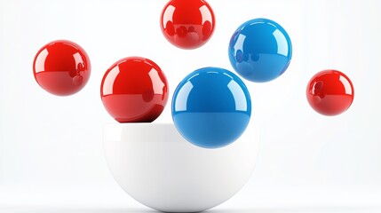 Poster - white bowl with red and blue balls in it. the blue ball is in the middle of the red balls