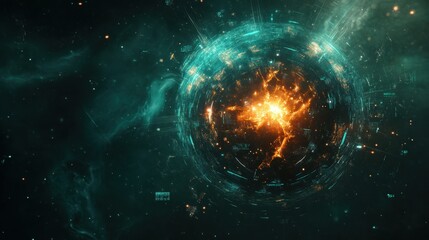 Poster - Advanced technology: glowing data network visualization surrounding a digital globe