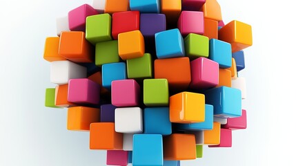 Poster - Colorful cube pattern with a white background. The cubes are of different colors and sizes, creating a vibrant and lively atmosphere. Concept of creativity and playfulness