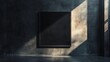 © Ramil - dark gallery wall with square black frame and passepartout with light rays seen from an angle