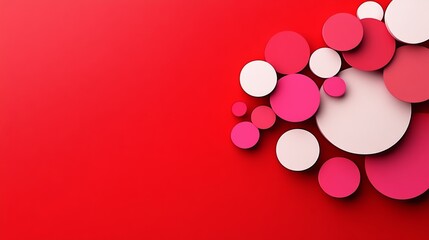 Poster - Red background with a bunch of pink circles on it. The circles are of different sizes and are scattered all over the background. The image has a playful and whimsical feel to it