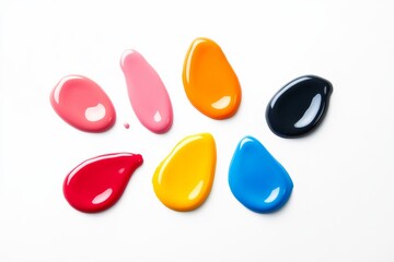 Poster - Row of paint splatters on a white background, with each splatter a different color. The splatters are arranged in a circular pattern, with the colors ranging from red to blue