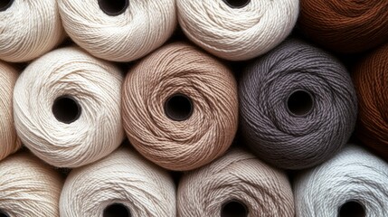 Poster - Row of different colored yarns are stacked on top of each other. The colors include white, brown, and gray. Concept of variety and diversity, as each color is distinct and unique