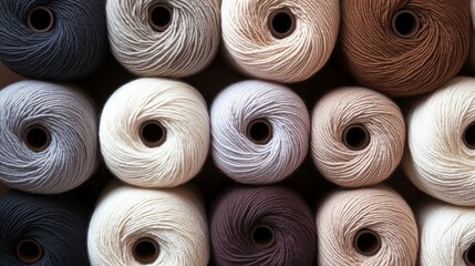 Poster - Row of yarns of different colors and textures. The colors are white, brown, and black