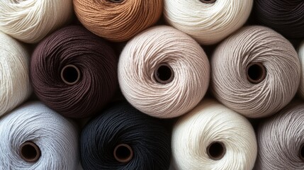 Poster - Row of different colored yarns are stacked on top of each other. The colors include white, brown, and gray. Concept of variety and diversity, as each color is distinct and unique