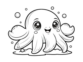 Wall Mural - Adorable Cartoon Octopus Coloring Page:  A Cute Cephalopod Ready for Your Artistic Touch!