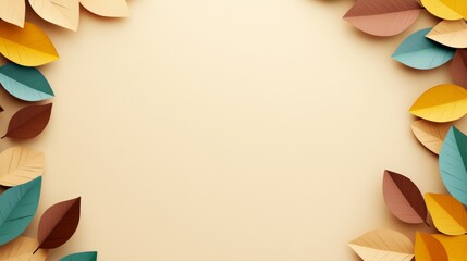Aufkleber - yellow and brown leafy border with a tan background. the leaves are of different colors and sizes