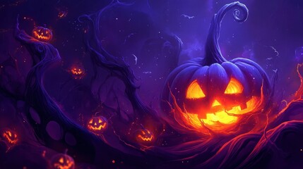 Poster - Dark purple waves blending with fiery orange patterns, creating an eerie, magical, and Halloween-inspired backdrop.