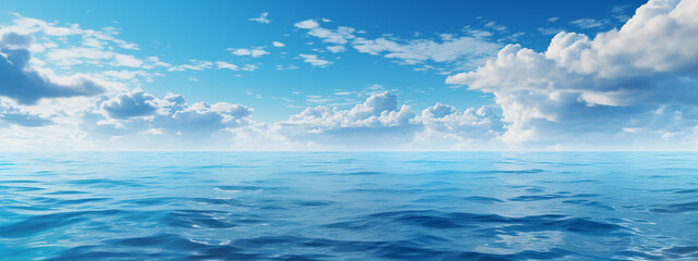 Wall Mural - sky over calm sea. blue sea and sunny sky on horizon over calm water