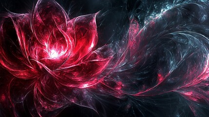 Wall Mural - Abstract fractal art depicting a vibrant red and blue flower.