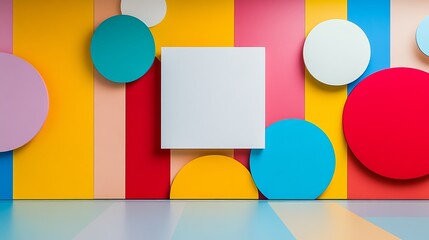 Poster - Colorful wall with a white square in the middle. The wall is full of circles of different sizes and colors