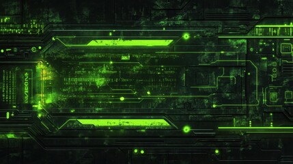 Poster - Horizontal banner with neon green glowing text and binary numbers against a dark grunge backdrop.
