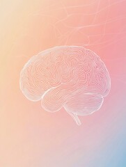 Fototapete - A creative doodle of a human brain is portrayed with intricate white lines against a soft gradient backdrop, ideal for adding custom text. Generative AI