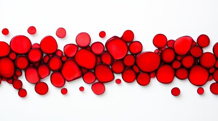 Poster - Red line of circles with a white background. The circles are red and vary in size. The image has a bold and vibrant feel to it, with the red circles creating a sense of energy and movement