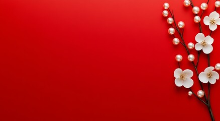 Poster - Red background with white flowers on it