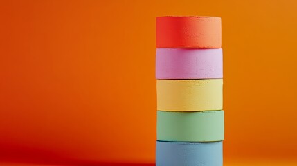Poster - Stack of colorful blocks on top of each other. The blocks are of different colors and sizes. Concept of creativity and playfulness, as the blocks are arranged in a visually appealing manner