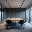 © Atif - Empty conference room interior with table, chairs, and computer-Generated AI