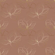 © MarhaRyta - Magnolia flowers pattern,contour flowers gold gradient on mocha mousse trend color background.
