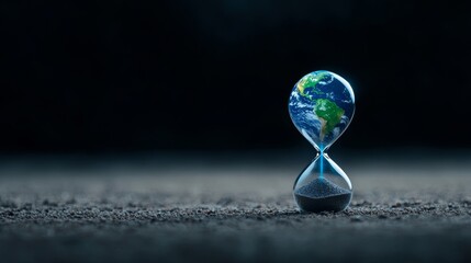 Wall Mural - A symbolic Earth Hour background with an hourglass filled with glowing stars and the Earth inside, emphasizing the urgency of environmental action 