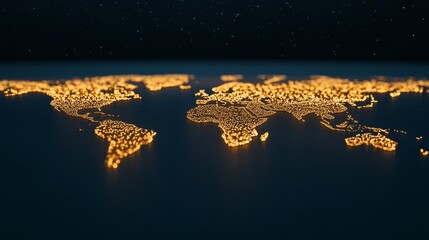 Wall Mural - A symbolic Earth Hour graphic showing lights dimming in a global progression, with the continents gradually appearing under a starry sky 