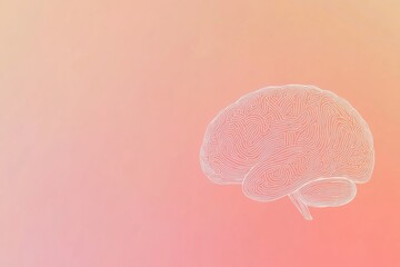 Fototapete - A delicate illustration of a human brain made of thin white lines against a soft gradient background. Generative AI