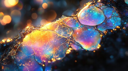 Poster - Vibrant Abstract Mosaic with Multicolored Glass-Like Fractals in Blue, Purple, and Yellow Hues