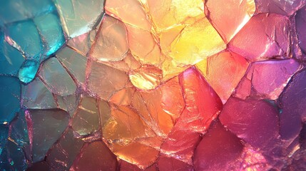 Poster - Vibrant Abstract Mosaic with Multicolored Glass-Like Fractals in Blue, Purple, and Yellow Hues