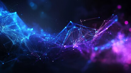 Poster - Abstract Digital Network: A mesmerizing digital rendering of interconnected lines and nodes, showcasing a vibrant and complex network structure with shades of blue, purple and the cosmos.