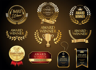 Wall Mural - award winner emblem collection of gold laurel wreath stock illustration