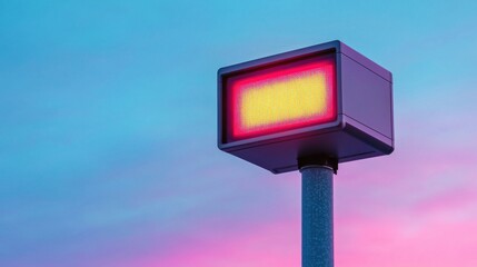 Wall Mural - a vibrant illuminated sign against a colorful sky, emitting a red and yellow glow, creating a striki