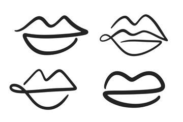 Wall Mural - lips mouth one line drawing abstract kiss icon set