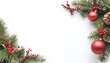 © UrFreepik360 - Festive Christmas Border Red features a white background with corners adorned by lush green pine branchesaccented by red berries pine cones and two deep red Christmas ornaments.