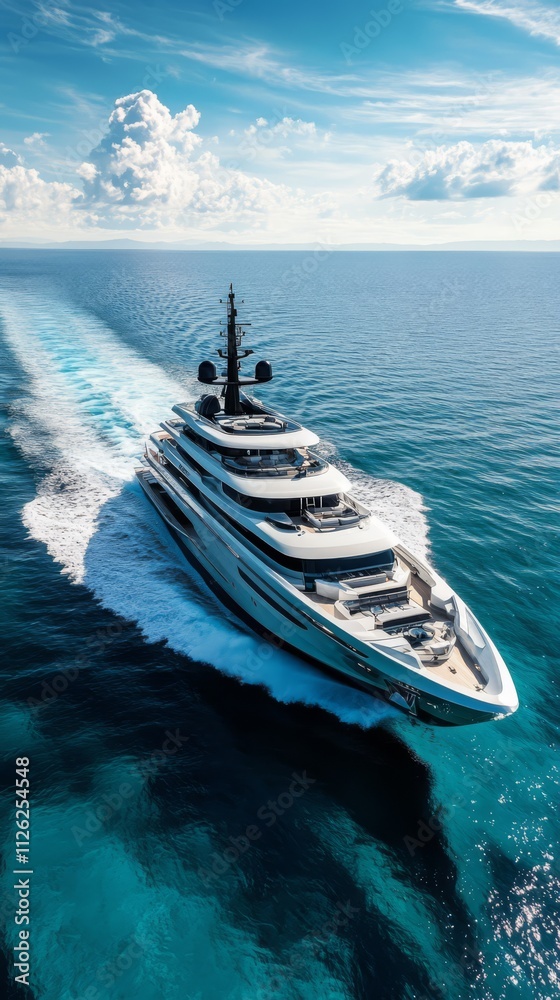 Luxury Yacht at Sea: A magnificent luxury yacht cruises on the vast ...