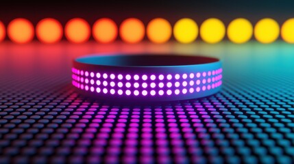 Wall Mural - a vibrant circular display featuring colorful lights, set against a dotted surface, creating a moder