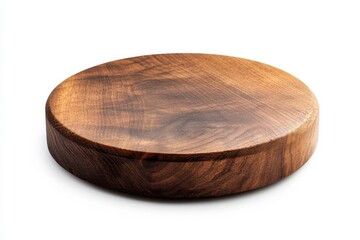 Poster - Round wooden display pedestal stand with a smooth surface and natural wood grain texture