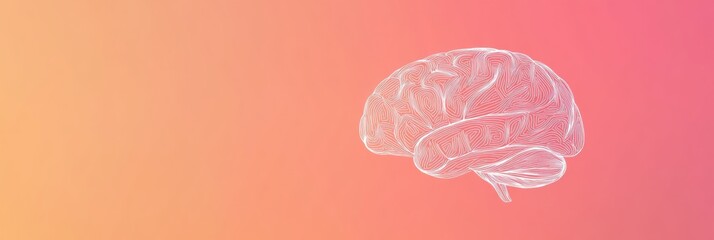 Fototapete - Thin white lines form a human brain against a soft gradient backdrop, providing ample blank space for custom text or ideas. Generative AI