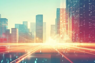 Aufkleber - modern city with communication network. online connection and data traffic.