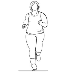 Wall Mural - One continuous single drawing line art flat doodle woman, overweight, fat, fitness, sport, workout. Isolated image hand draw contour on a white background
