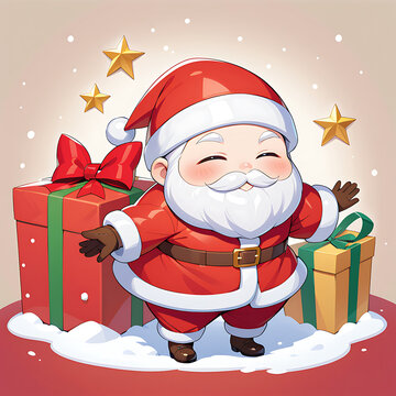 Cute and Adorable Santa Claus Illustration in Cartoon Style. Generative AI