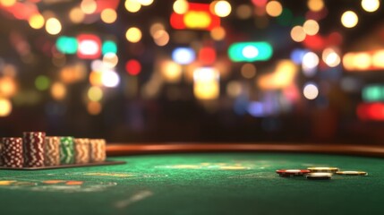Sticker - a casino table with a blurry background and shining lights on it, coins and bets on the table