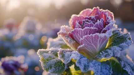 Poster - Frost Covered Purple Cabbage Winter Garden Beauty