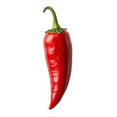 Front view of an extremely perfect-looking single chili pepper isolated on a white transparent background