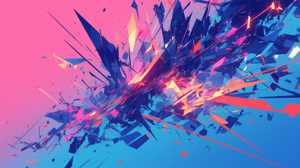 Wall Mural - vibrant explosion of pink and blue shards against a dynamic background creates an abstract visual fe
