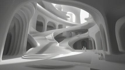 Poster - Abstract architectural space with flowing forms.