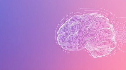 Poster - A smooth gradient background features a delicate doodle of a human brain outlined with thin white lines, leaving space for additional text. Generative AI