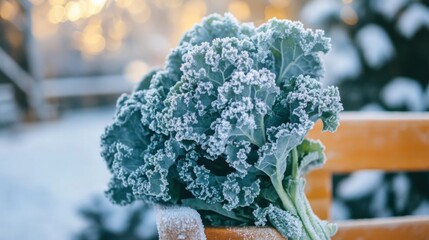 Poster - Frost Covered Kale in Winter Garden Scene