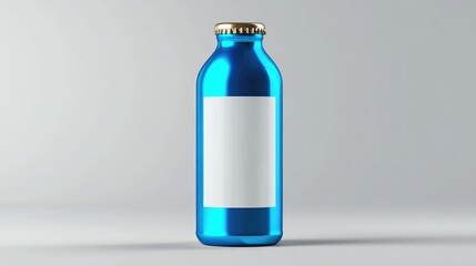 Aufkleber - A crisp image of a blue beer bottle with a blank white label, displayed against a simple grey background, perfect for product design.