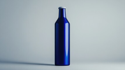 Aufkleber - A crisp image of a blue beer bottle with a blank white label, displayed against a simple grey background, perfect for product design.