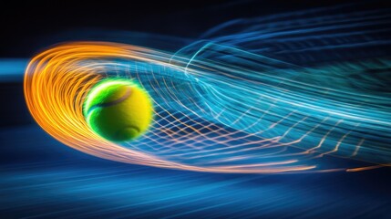 Aufkleber - A glowing arc of light trails from a tennis ball in flight, captured through motion blur and long exposure for an action-packed shot.