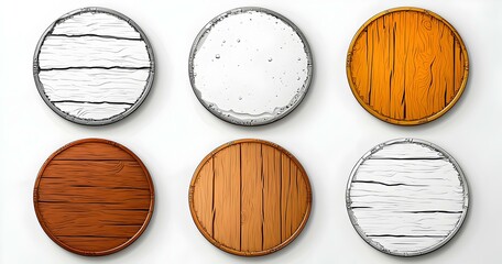 Poster - Vibrant circular game interface elements, textured surfaces, colorful designs, ideal for engaging user experiences in gaming applications